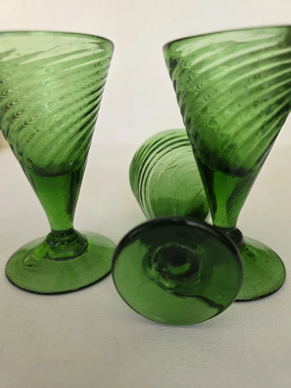 Vintage Emeral Green Swirled Glass Dessert & Cocktail Goblet - Set of 3